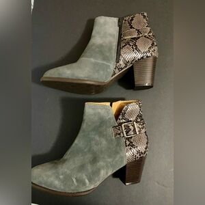 Gray suede and snake skin booties